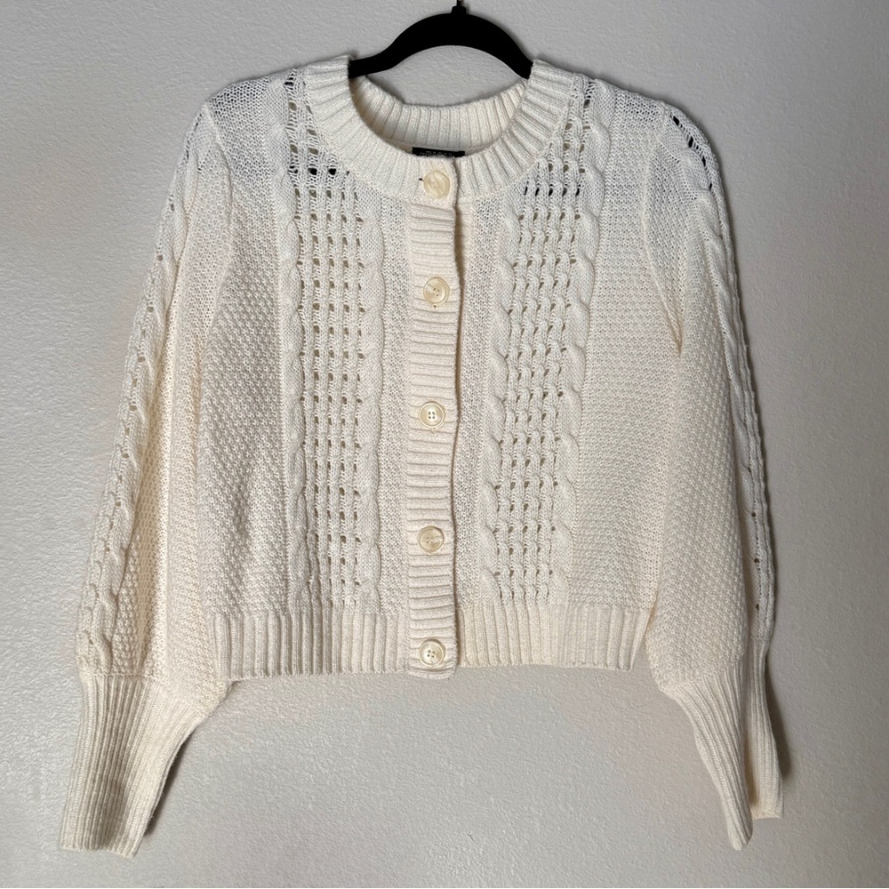 wild fable Cream Cable-Knit Button Front Cardigan, L